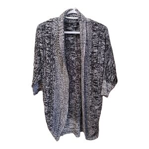 Black and White Open-Front Cardigan with Shawl Collar